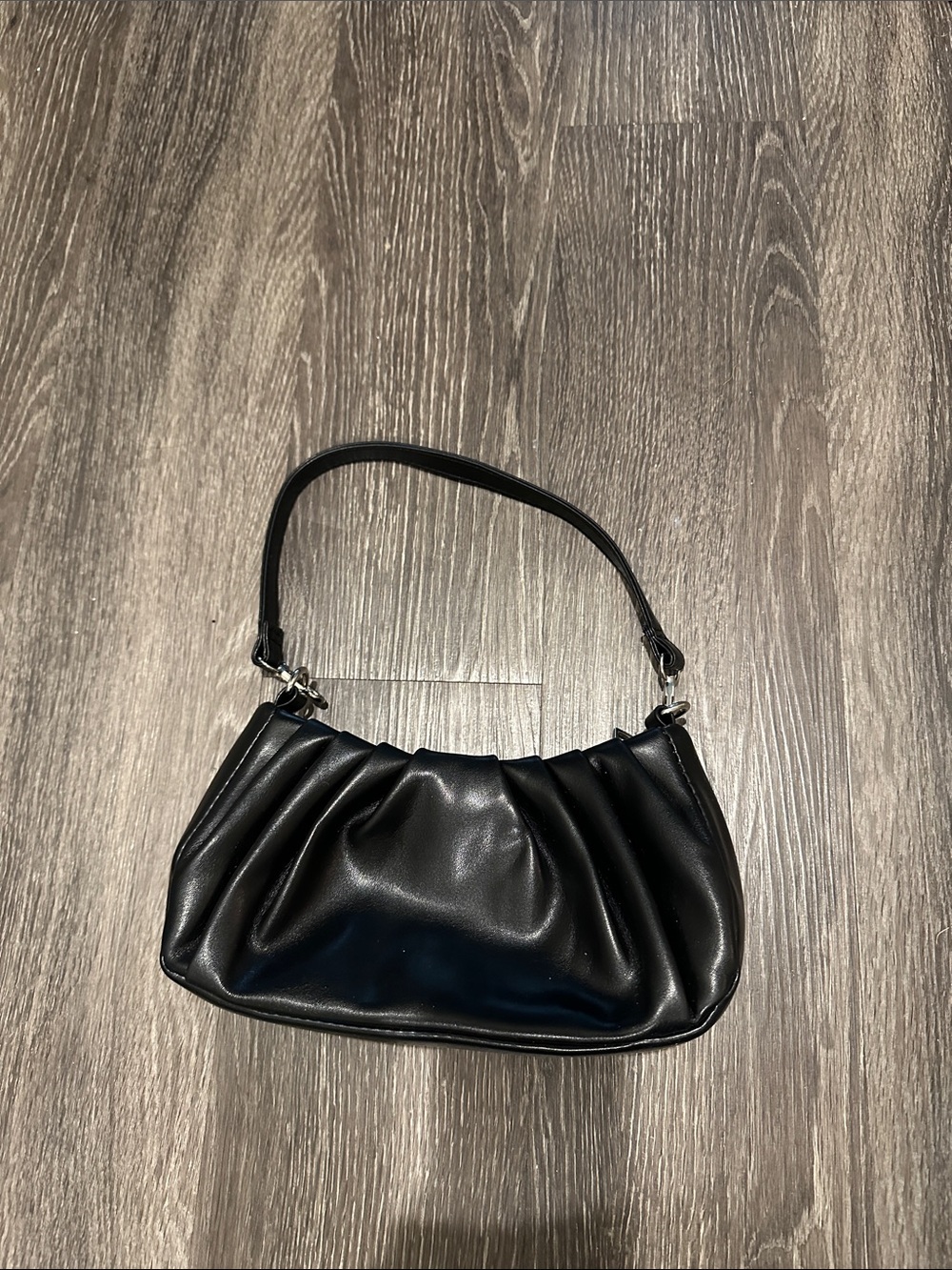 Black Leather Ruched Shoulder Bag